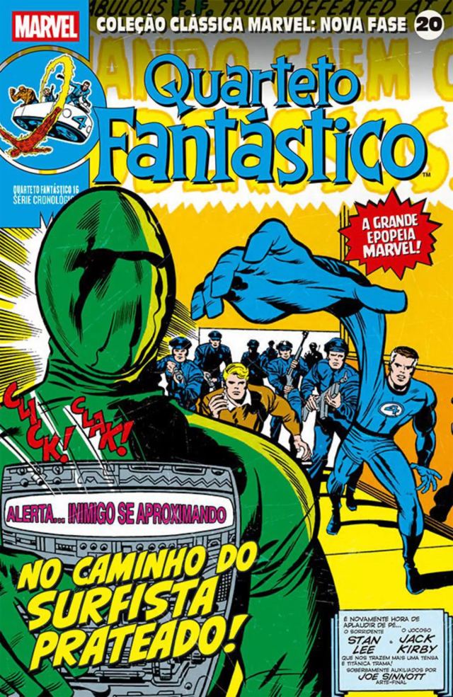 Capa de Coleção Clássica Marvel: Nova Fase Vol. 20 - Quarteto Fantástico 16 - No Caminho Do Surfista Prateado!