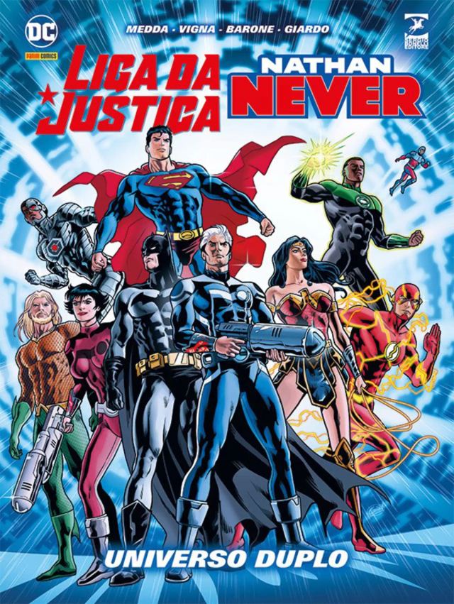 Capa de Liga Da Justiça/Nathan Never (DC/Bonelli)